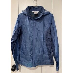 Columbia Womens Blue Hooded Windbreaker Full Zip Mesh Lined Jacket Size M